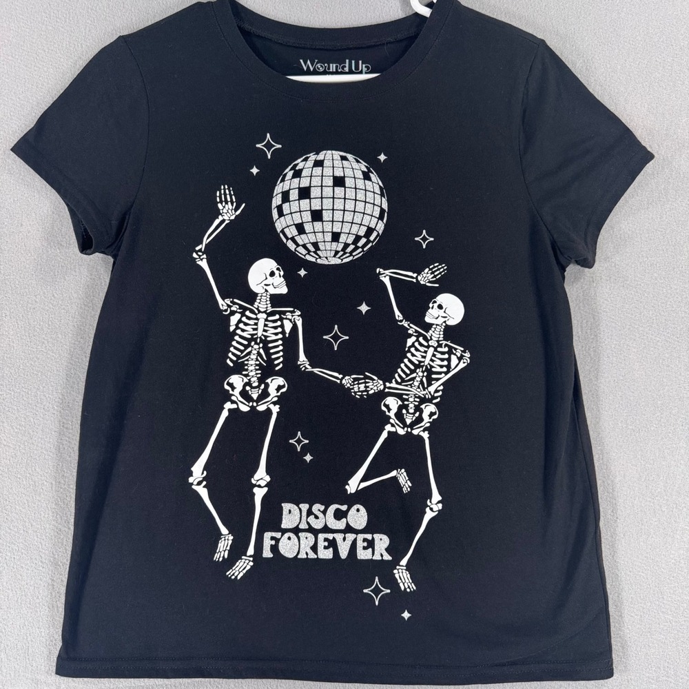 Wound Up Girls Disco Forever Skeleton Graphic Tee Black M 7-9